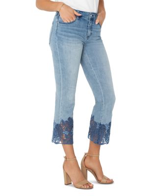 Hannah Mid Rise Crop Flare Jeans in Indigo Crochet
