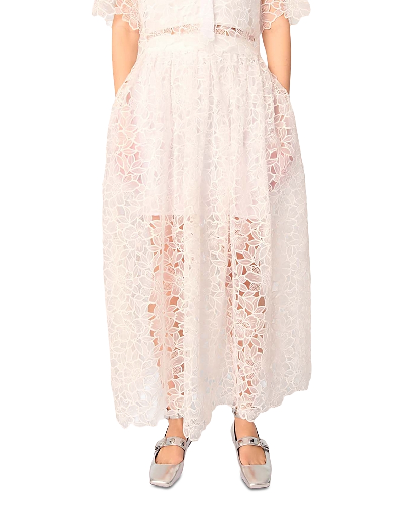 Shop Maje Floral Guipure Maxi Skirt In White