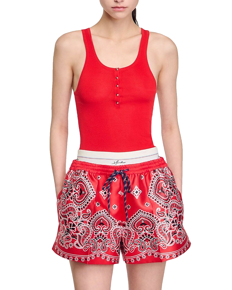 Sandro Womens Scoop-neck Ribbed Cotton-blend Vest Top Rouges In Red