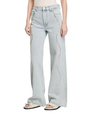 Sandro - Rhinestone Stripe Jeans in Light Blue Jean