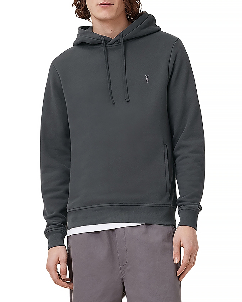 Allsaints Raven Pullover Ramskull Hoodie In Carter Grey