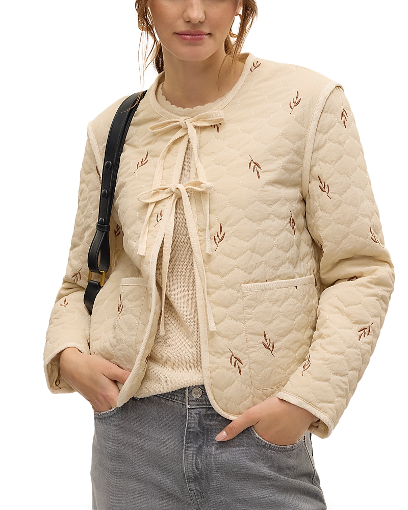 Vero Moda Evelyn Embroidered Quilted Short Jacket In Oatmeal
