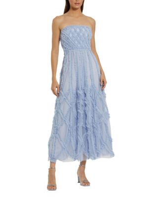 Solid Mesh Dotted Ruffle Strapless Dress