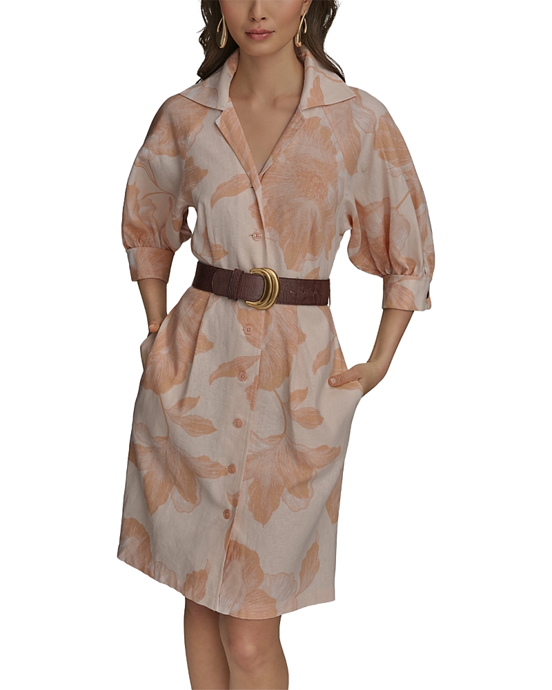 Donna Karan New York Belted Linen Blend Shirtdress In Scallop Shell/apricot