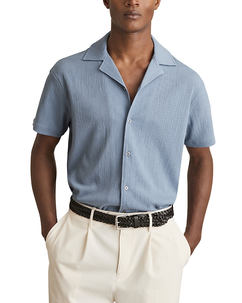 Reiss Soft Blue Textured Cuban Collar Shirt In Soft Blue
