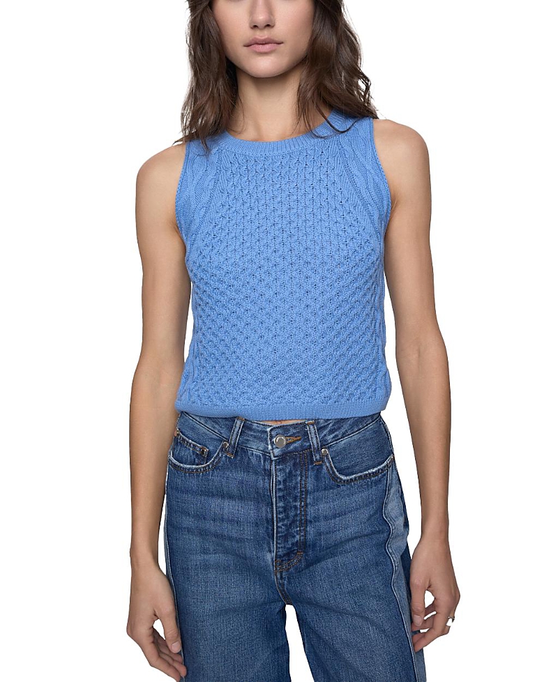 Rebecca Minkoff Palmer Cable Stitch Sleeveless Sweater In Azure
