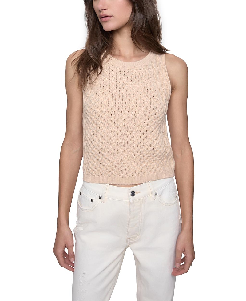 Rebecca Minkoff Palmer Cable Stitch Sleeveless Sweater In Chalk