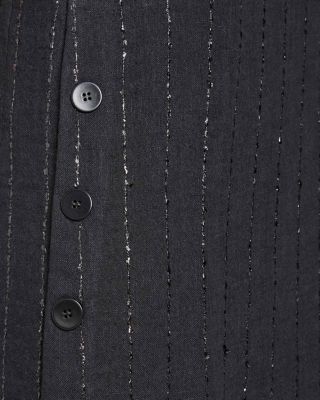 Serafina&nbsp;Short Sleeve Midi Shift Dress with Side Skirt Buttons in Metallic Striped Linen