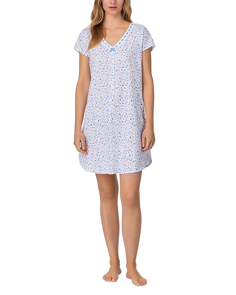 Eileen West Floral Cap Sleeve Jersey Nightshirt In White Ditsy