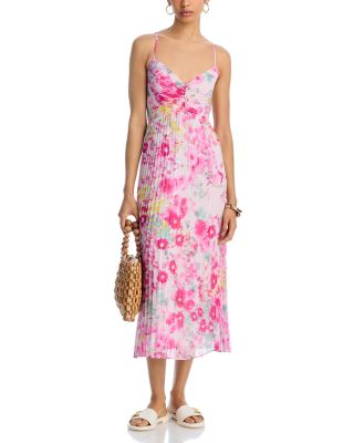Ray Pleated Floral Chiffon Midi Dress