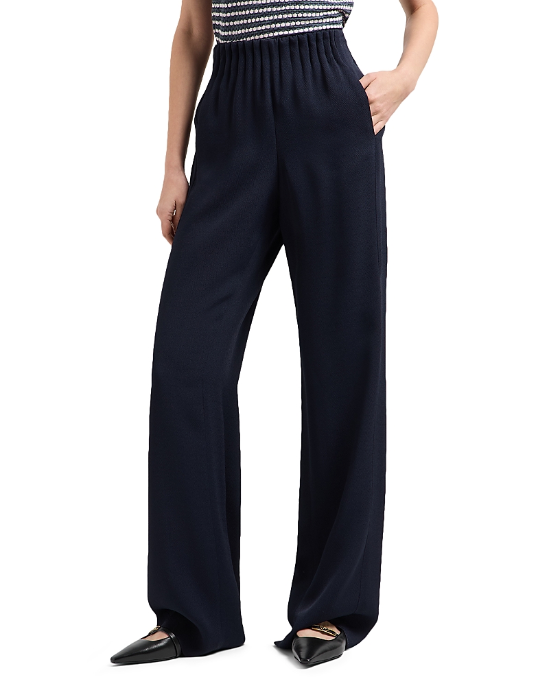 Emporio Armani Chevron Wide Leg Pants In Deep Blue