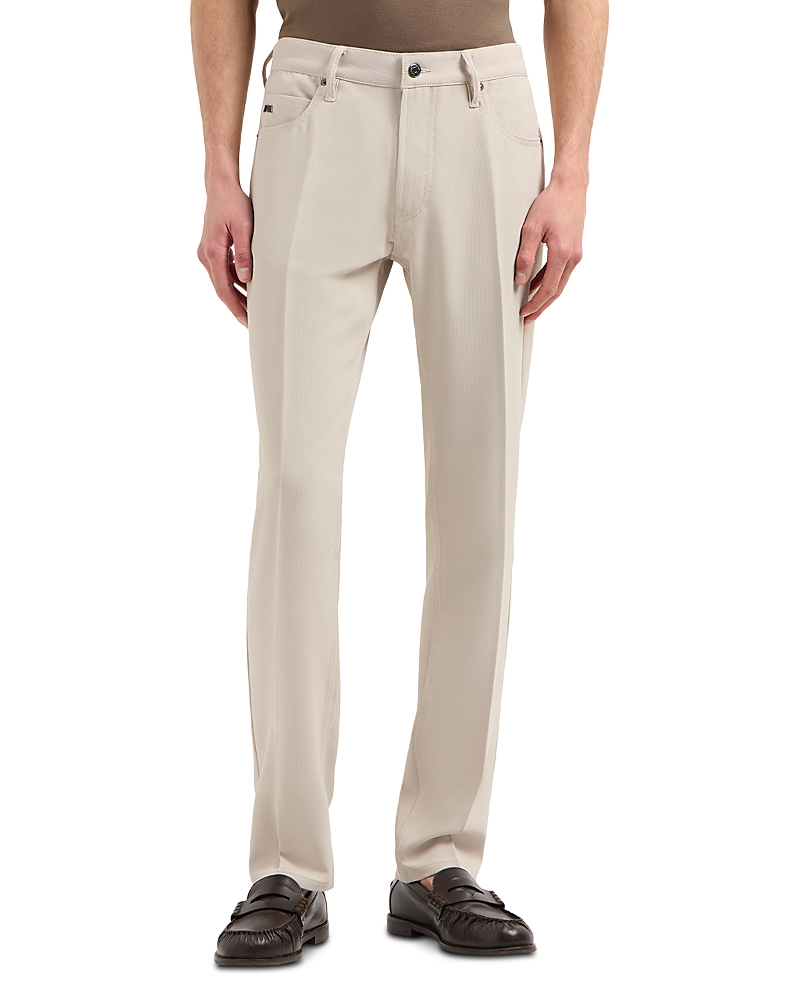 Emporio Armani Regular Fit Stretch Cannette Trousers In Beige