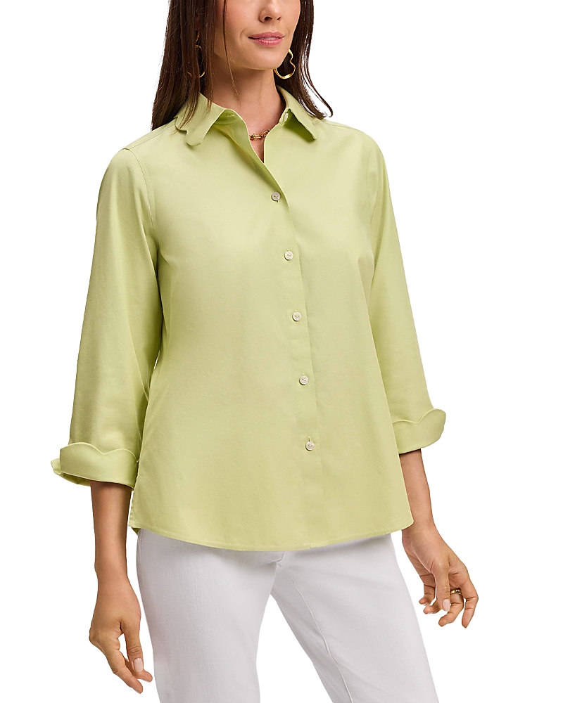 Foxcroft Gwen Three-quarter Sleeve Cotton Button-up Shirt In Pistachio