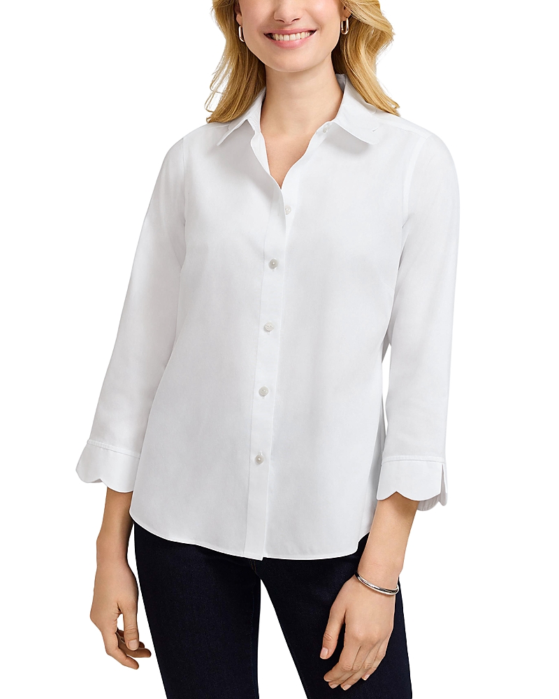 Foxcroft Gwen 3/4 Sleeved Pinpoint Oxford Shirt In White