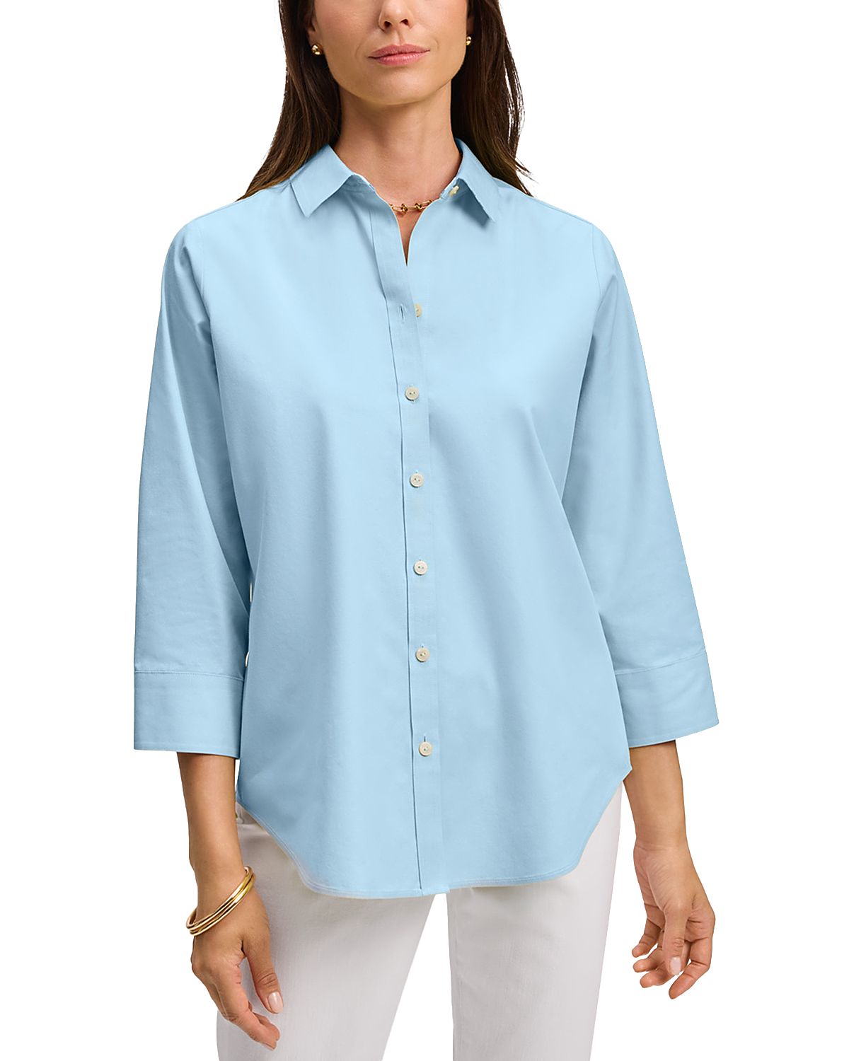 Foxcroft Margie 3/4 Sleeved Pinpoint Oxford Shirt