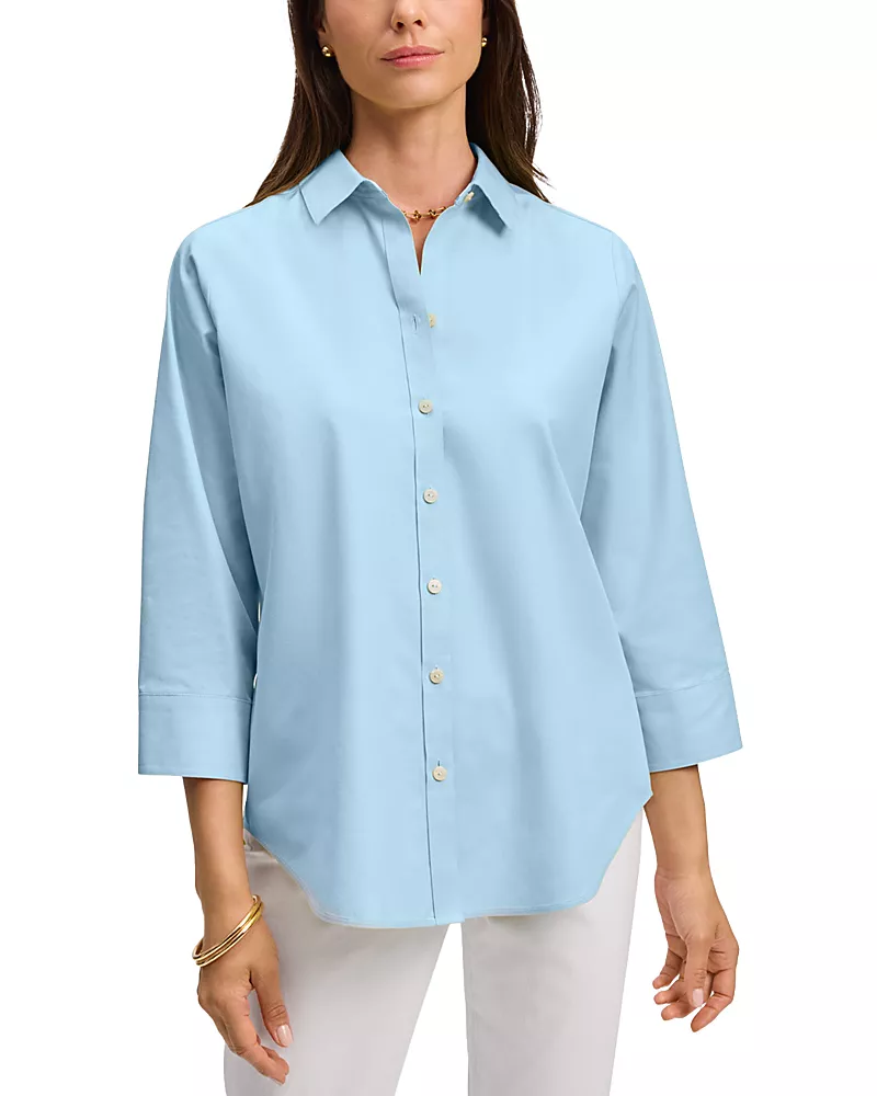 Foxcroft Margie 3/4 Sleeved Pinpoint Oxford Shirt