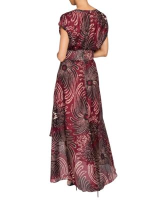 FALLON Cap Sleeve Midi Fit and Flare Dress with Hi-Lo Skirt in Silk Modern Gingham Floral Print