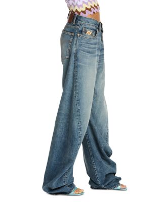 Washed 2000s High Rise Barrel Jeans in Medium Blue
