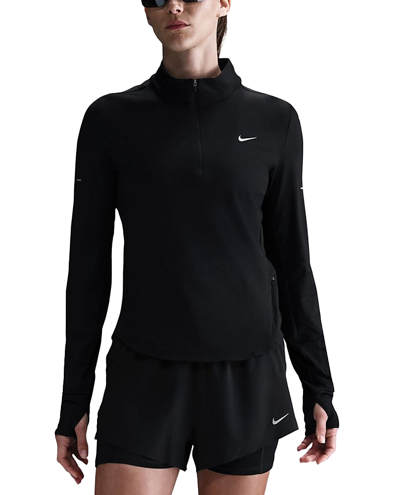 Nike Swift Dri Fit Mock Neck Half Zip Top In Black/refsil