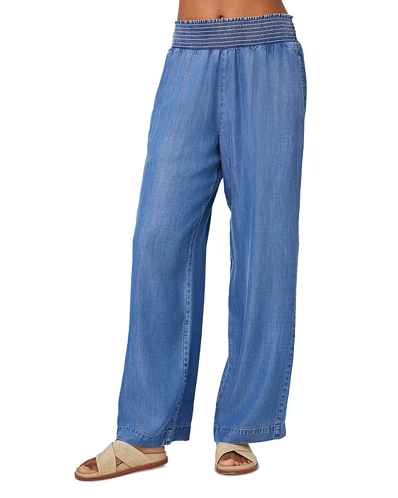Bella Dahl Smocked Wide Leg Chambray Pants In Moonlit Haze