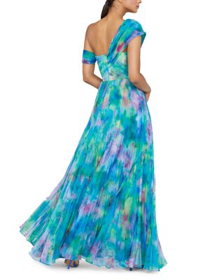 Davina Printed Pleated Asymmetric Gown
