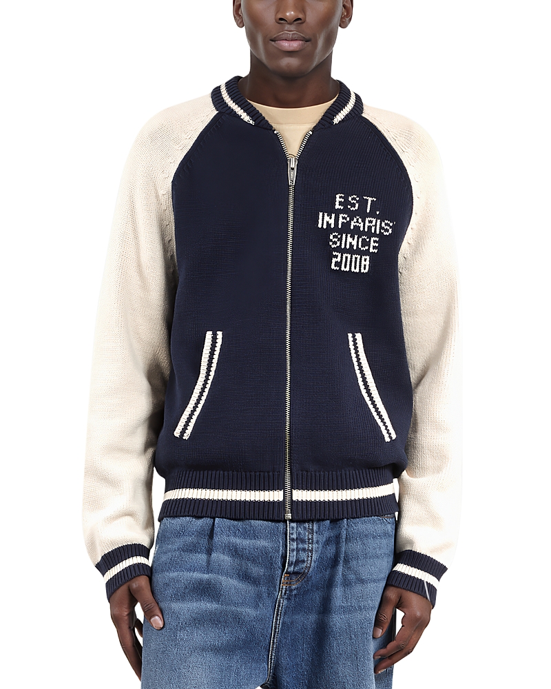 The Kooples Colorblocked Varsity Zip Cardigan In Blue