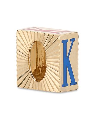 9K Yellow Gold Ceramic Initial Fluted Big Bead Pendant