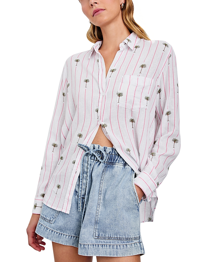 Rails Charli Stripe Palm Tree Print Linen Blend Button-up Shirt In Pink Palm