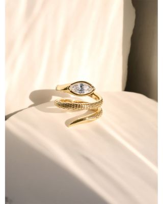 Marquise Cubic Zirconia Coiled Snake Ring in 18K Gold Plated