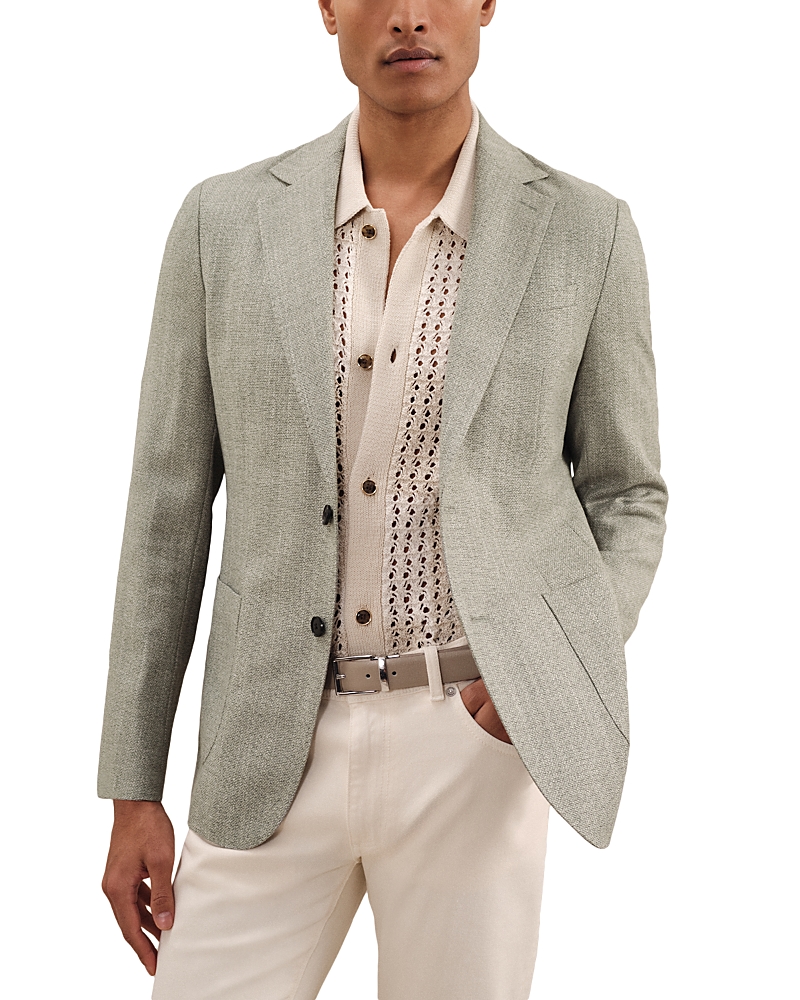 Reiss Sage Green Slim-fit Single-breasted Wool-blend Textured Blazer In Sage Green