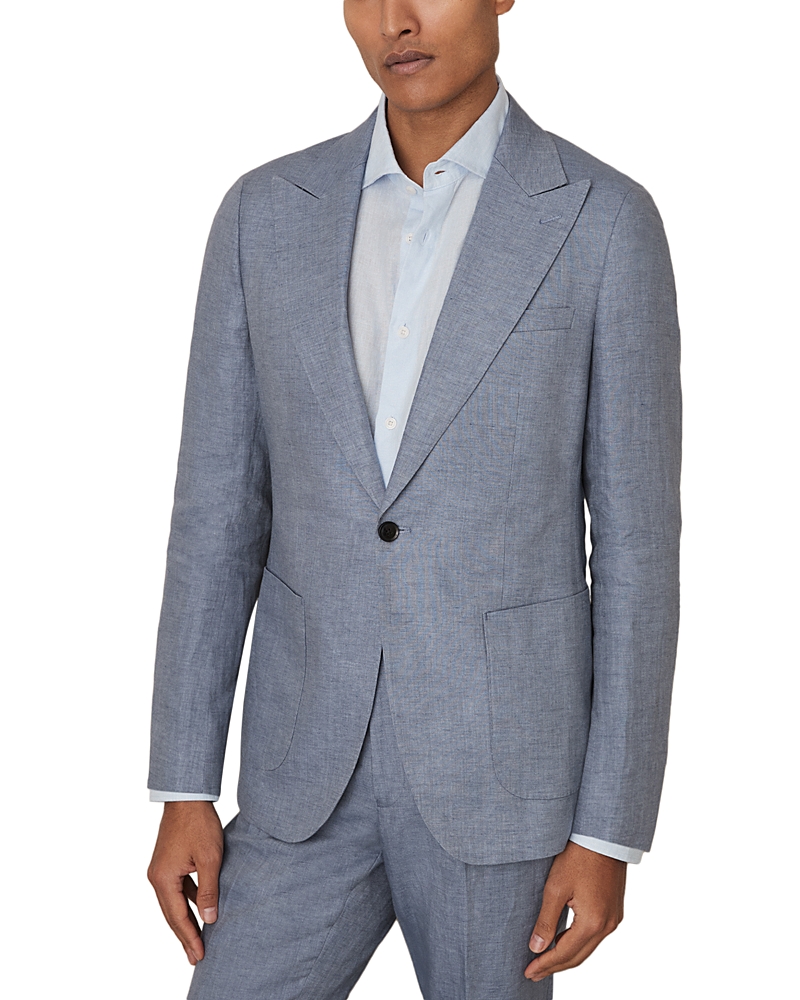 Shop Reiss Linen Slim Fit Peak Lapel Blazer In Airforce Blue
