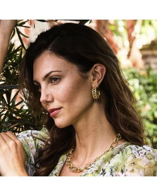 Veranda Caning Hoop Earrings in 18K Gold Plated