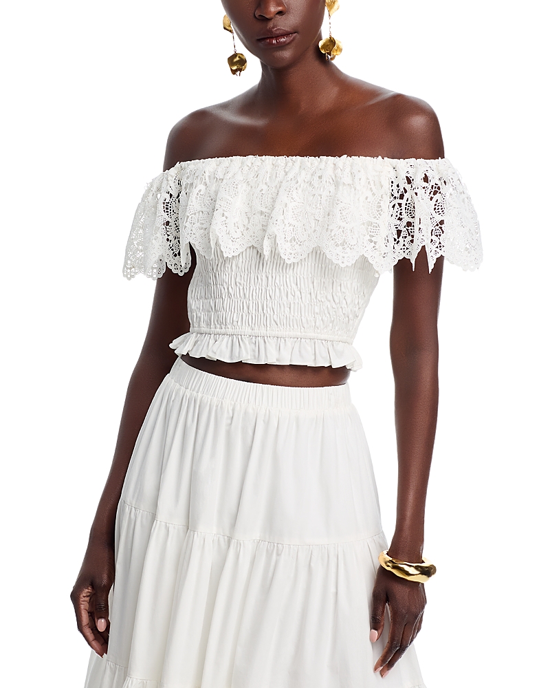AQUA LACE OFF THE SHOULDER POPLIN TOP - EXCLUSIVE