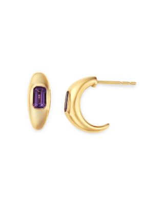 Amethyst Bold Gold J Hoop in 14K Yellow Gold