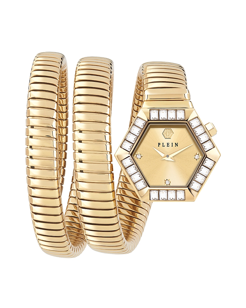 Philipp Plein Women's Snake Hexagon Gold Ion Plated Wrap Bracelet Watch 28mm In Gold/gold