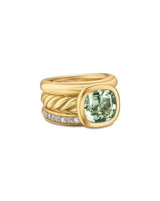 DY Mercer&reg; Three Row Stone Ring in 18K Yellow Gold with Prasiolite and Diamonds, 12mm