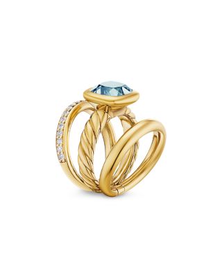 DY Mercer&reg; Three Row Stone Ring in 18K Yellow Gold with Sky Blue Topaz and Diamonds, 12mm