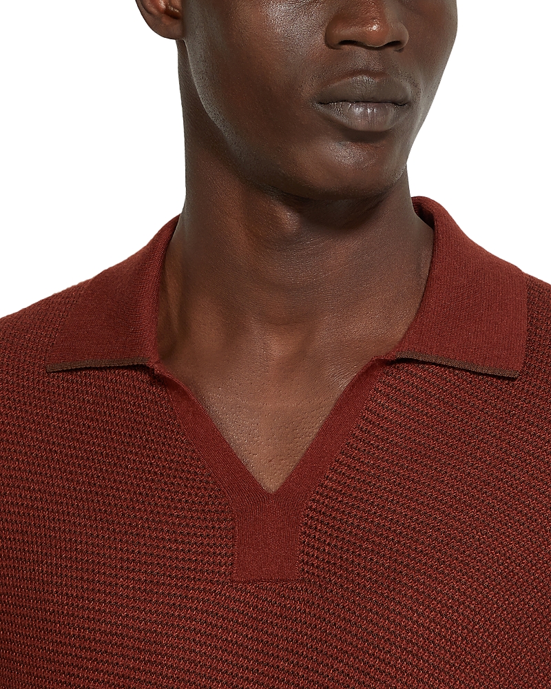 Zegna Textured Silk And Cashmere Polo Sweater In Brick Red