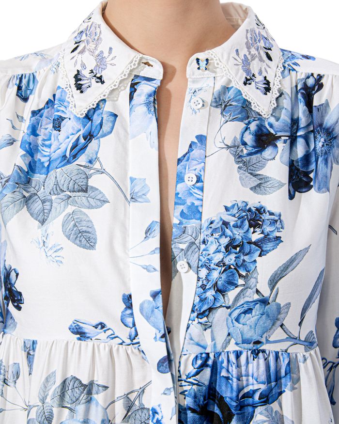 Junia Embroidered Collar Tiered Tunic Mini Dress