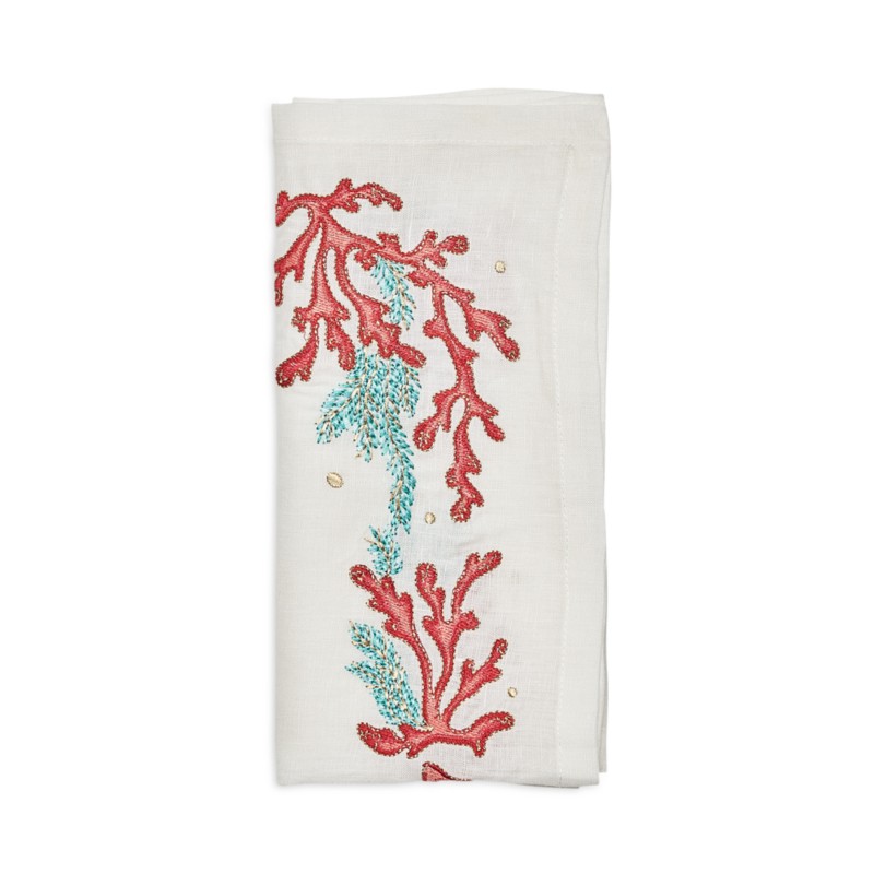 Kim Seybert Coral Spray Napkin in White/Coral