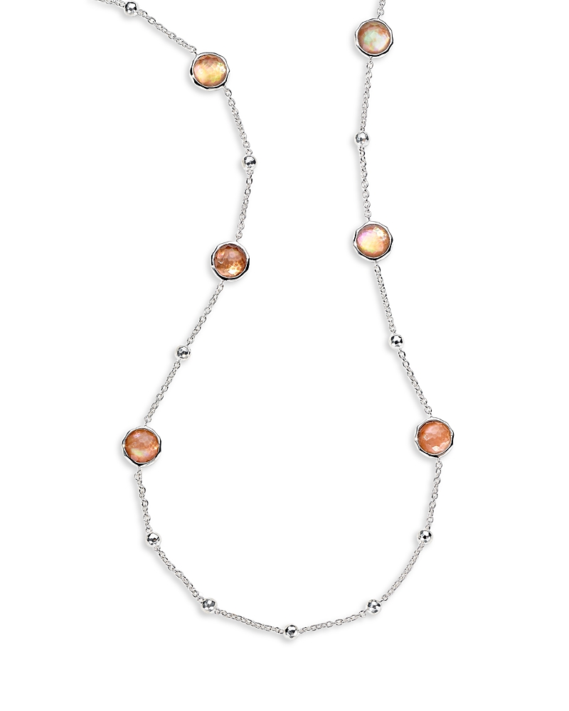 Ippolita Sterling Silver 925 Lollipop Brown Shell & Rock Crystal Ball & Stone Long Statement Necklace, 36 In Silver