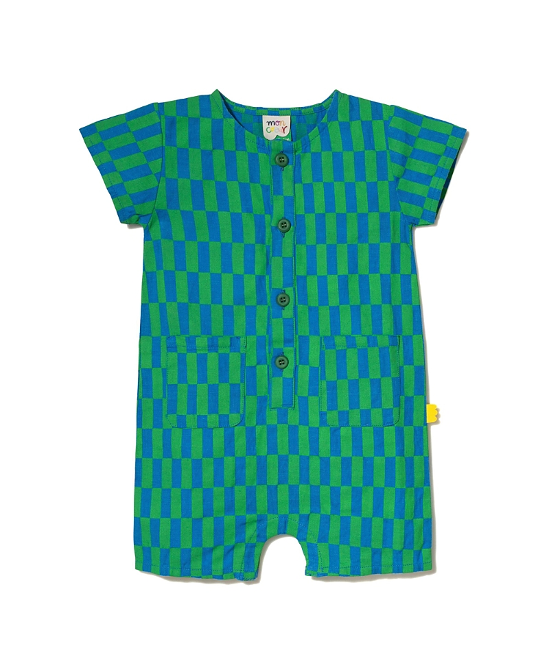 Mon Coeur Unisex Linen Checkered Pocket Romper - Baby In French Blue