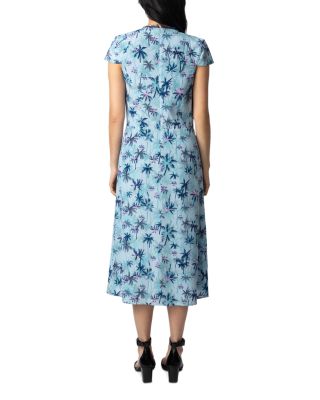 Rapaz Sunset Palm Mist Print Silk Dress