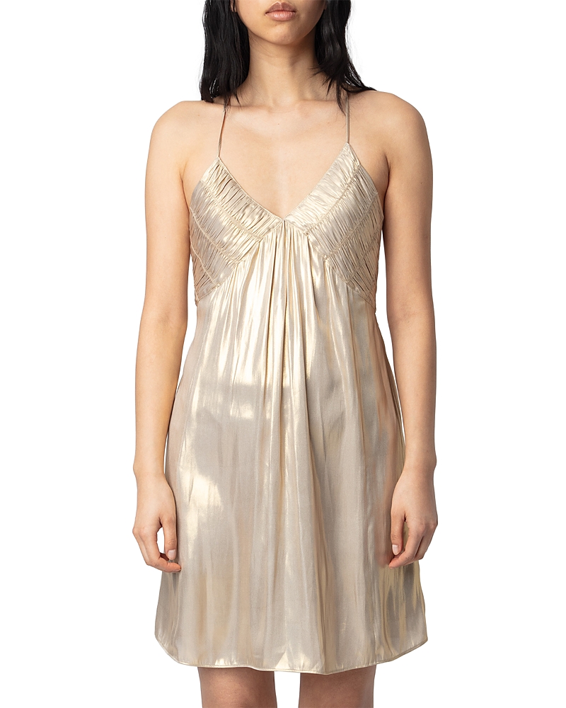 Zadig & Voltaire Womens Rayonna Pleated Sleeveless Satin Mini Dress Gold In Gold