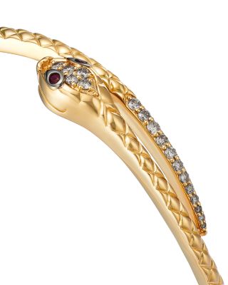Ruby & Diamond Textured Snake Bangle Bracelet in 14K Yellow Gold