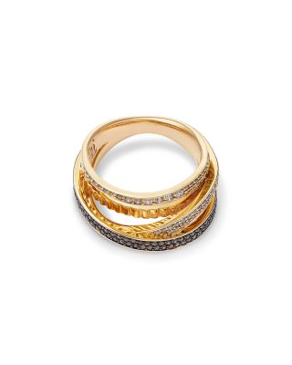 Champagne & Brown Diamond Multirow Crossover Ring in 14K Yellow Gold, 0.58 tcw