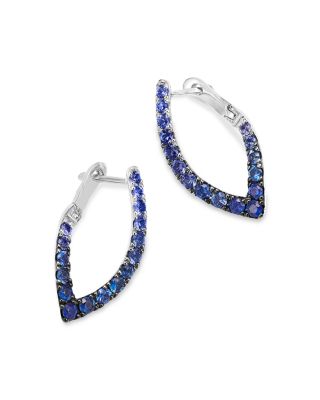 Blue & White Sapphire Ombr&eacute; Spiral Front-to-Back Earrings in 14K White Gold