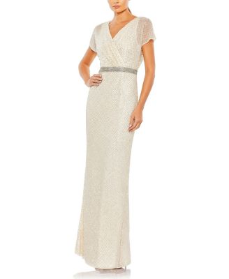 Mac Duggal - Beaded Butterfly Sleeve Column Gown