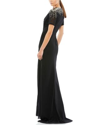 Sequined Embellished Shoulder Evening Gown