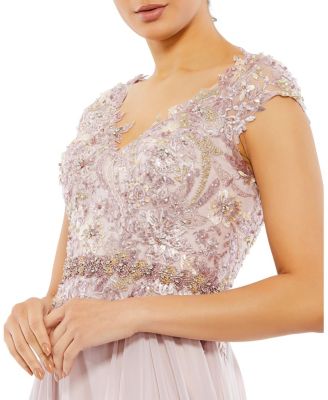 Embellished Cap Sleeve Bodice Flowy Gown
